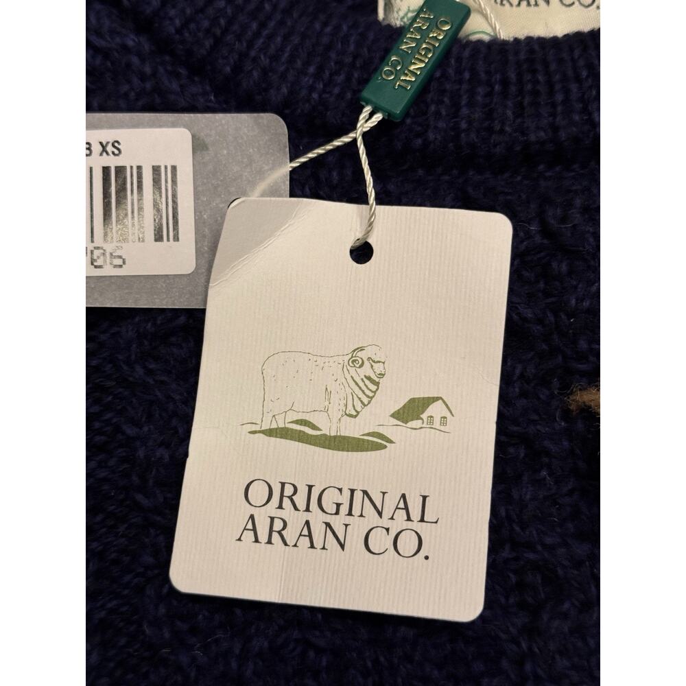 New XS Aran Original Company Cable Knit IslandsSweater Crew Neck Navy Blue NWT - Picture 4 of 10